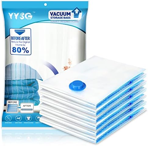 YYSG Vacuum Storage Bags, 6 Pack Large Size (80 x 60cm), Compressed Reusable Double-Zip Seal for Clothes, Duvets, Bedding, Pillows, Mattress, Quilt, Sweaters, Dress, Coats, Curtains, Blankets