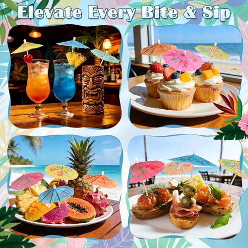 Cocktail Umbrellas for Drinks Garnish, 4 IN Mini Paper Drink Umbrellas Cocktail Picks, Decorative Umbrella Toothpicks Fruit Sticks, Tropical Hawaiian Luau Tiki Party Decorations Accessories 54PCS
