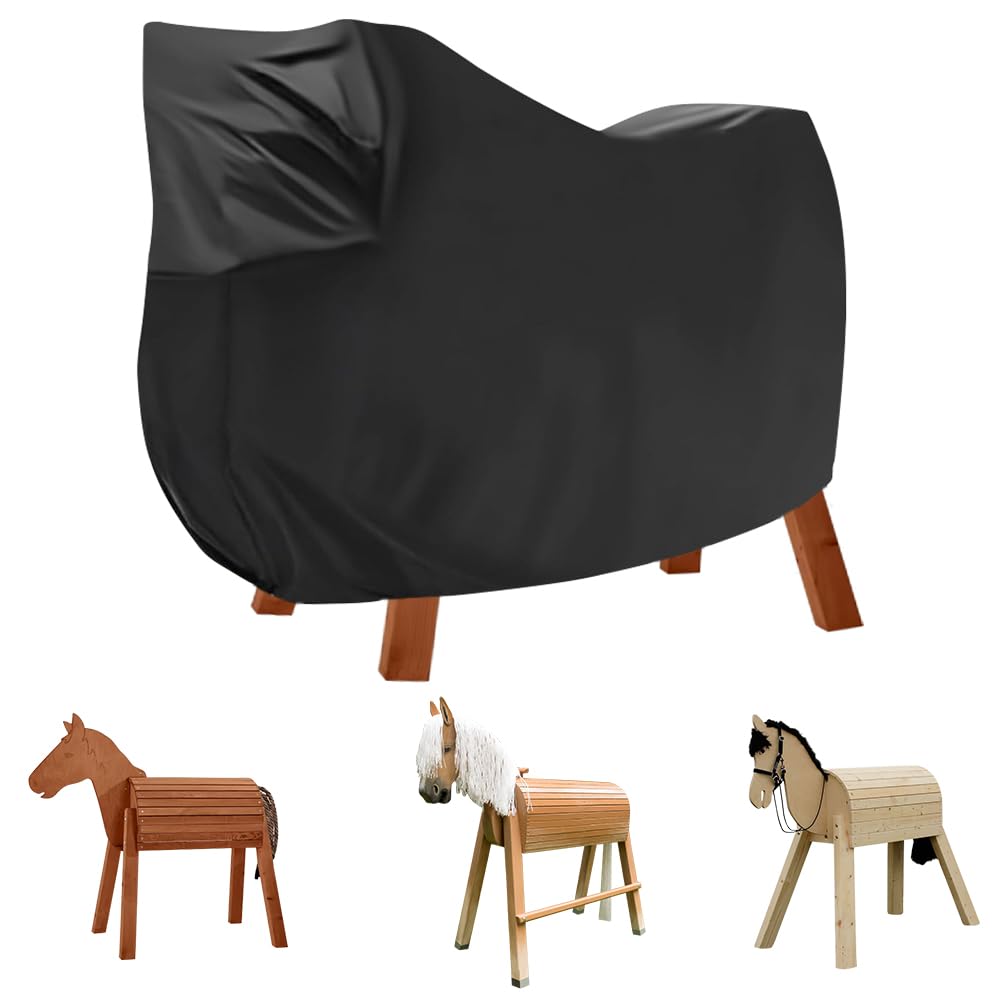 Abdeckung Holzpferd für Draußen, Foreverup 210D Oxford Holzpferd für Draußen, Abdeckplanen Schutzhülle für Holzpferd, Wasserdicht Abdeckplane Holzpferd Zubehör 140x100x130cm (Schwarz)