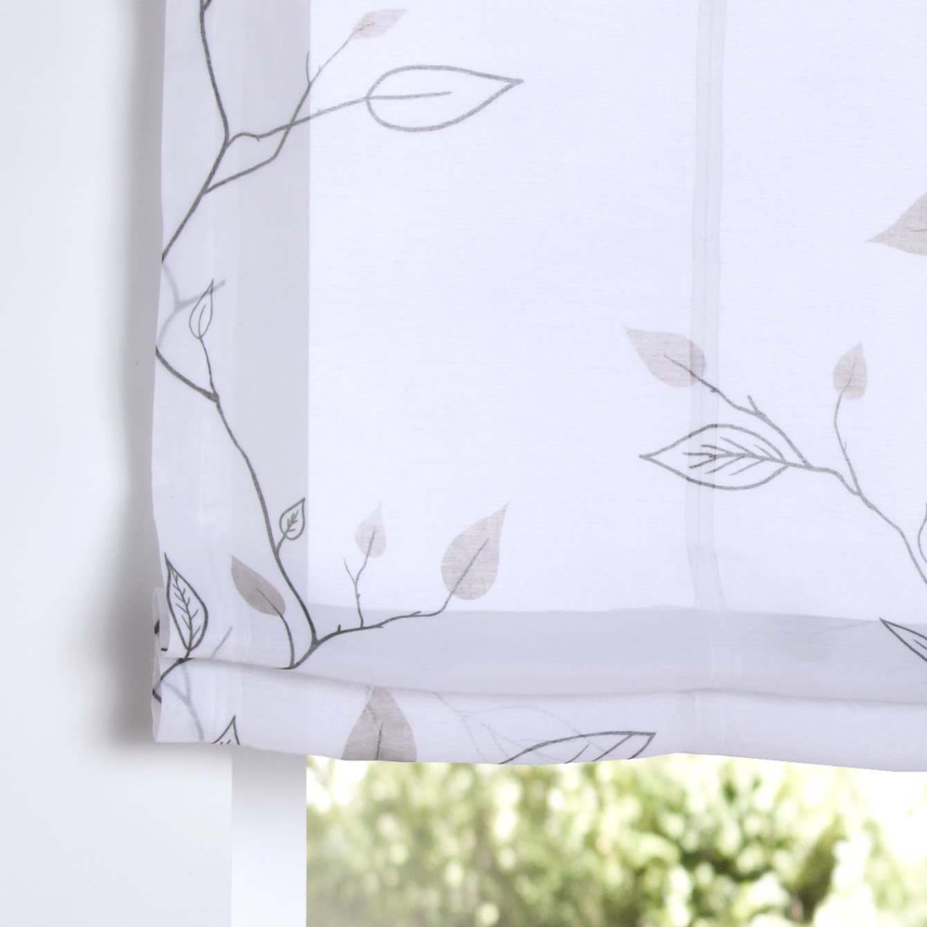 Store bateau à passants Bonnie blanc, transparent, gris imprimé, rideau pour tringle à rideaux, largeur 100 x hauteur 140 cm