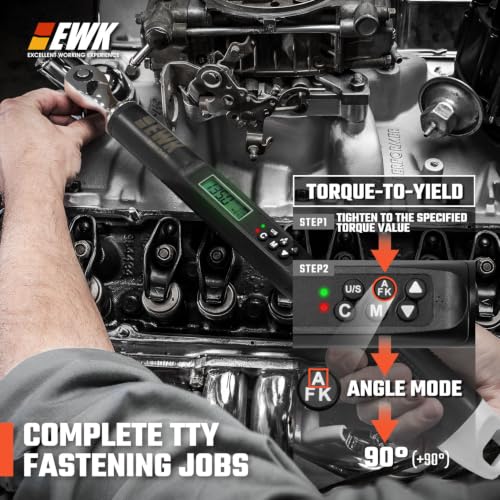 Image of EWK 3 /8 inch Drive Digital Angle Torque Wrench 5-100 ft-lbs (6.8-135 Nm) | ISO 6789, ±1.5% clockwise / ±2.5% counterclockwise / ±2% Angle, LCD Display, LED Buzzer Vibration Alert, 30 Memory Values