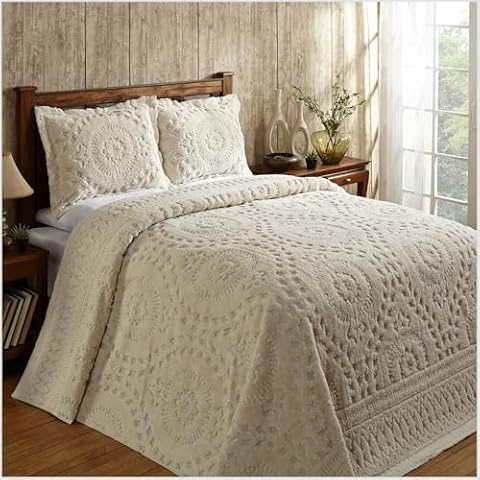 Better Trends King Size Bedspread 100% Cotton Chenille Coverlet Bedspreads, Soft Lightweight All Season Bedding, Ivory Medallion Design 120" x 110" Cover