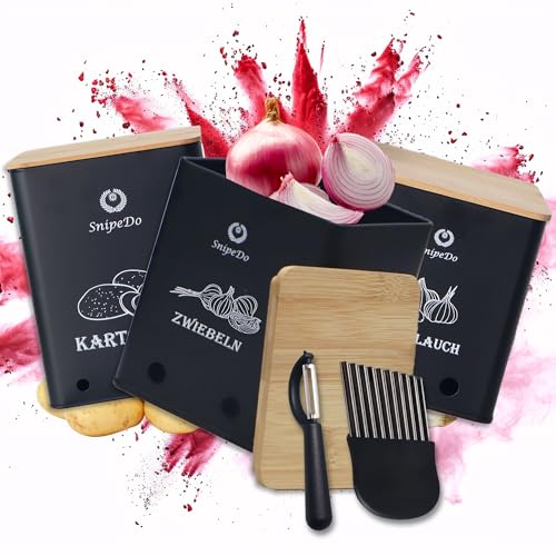 SnipeDo Kartoffel Aufbewahrungsbox Set – 3er Set Kartoffelbox, Zwiebel...