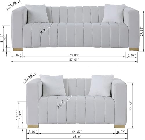 Miniatura 2 de kevinplus Moderno sofá de 2 piezas para sala de estar, sofá tapizado de terciopelo Chesterfield para departamento, dormitorio, oficina, patas de