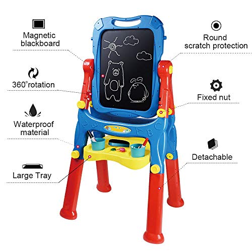 AMOSTING Drawing Board Toys for Boys & Girls Kids Art Easel for Toddlers with Magnetic Whiteboard & Chalkboard, Blue