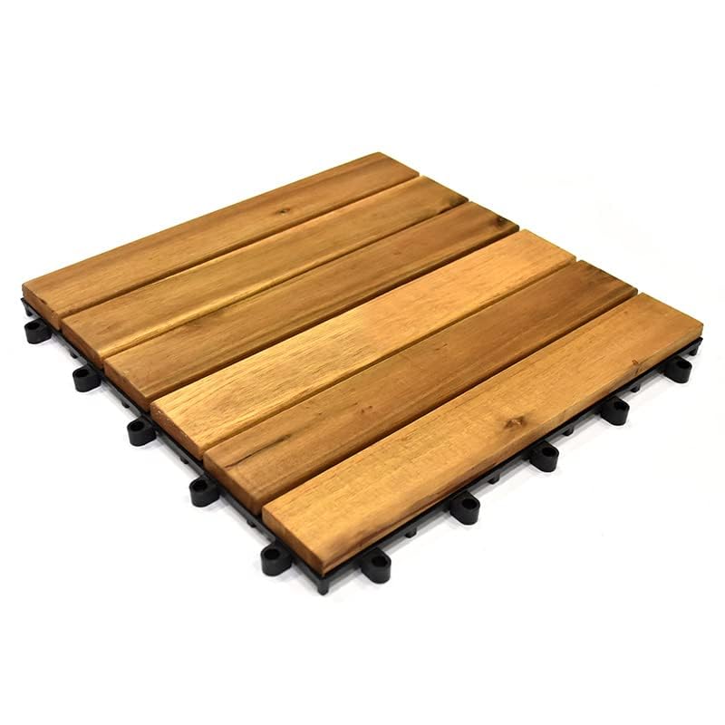 Image of Acacia Wooden Deck Tiles Wood Floor Decking Water Resistant Tile for Balcony, Terrace, Garden | Quick Flooring Solution for Indoor /Outdoor (Dark Brown - Pack of 10)