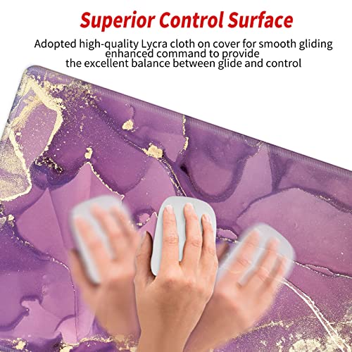 Image of Gaming Mouse Pad for Desk Mat 12x24 Purple Marble Mousepad Large XL Desk Pad Long Extended Computer Mat Big XXL Mouse Mat for Wireless Mouse Non Slip Work Girl