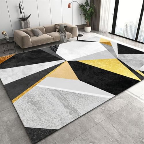 Design géométrique triangle gris-jaune pour ce grand tapis de salon - 2
