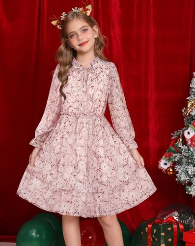 Image of GRACE KARIN Girls Fall Long Sleeve Dress Formal Party Holiday Smocked Waist Midi Dresses 5-12Years
