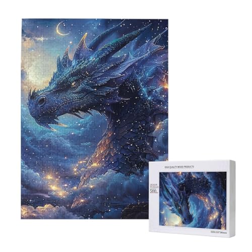 Dragon Night Sky Stars Nuds Fantasy Art Vintage Personnalisé Puzzle en bois 500 pièces pour adultes, portrait personnalisé