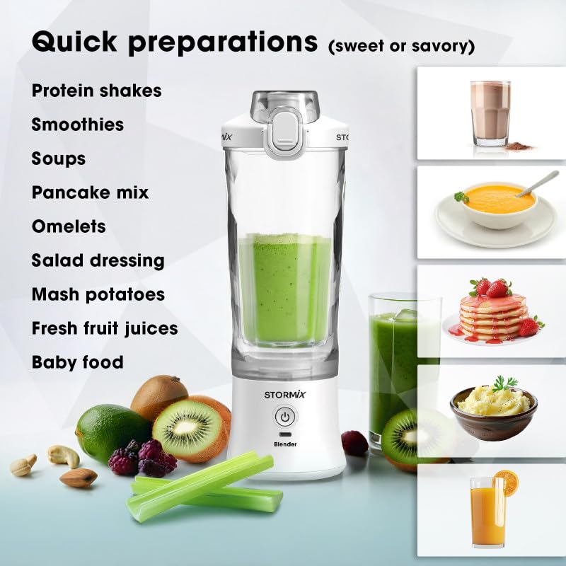 STORMIX BLENDER – Blender Portable Sans Fil – 6 Lames Acier Inoxydable – 150W Puissant & Rapide – Smoothies, Shakers, Glace Pilée – 600ml – USB-C Rechargeable – Auto-Nettoyage – Design Élégant