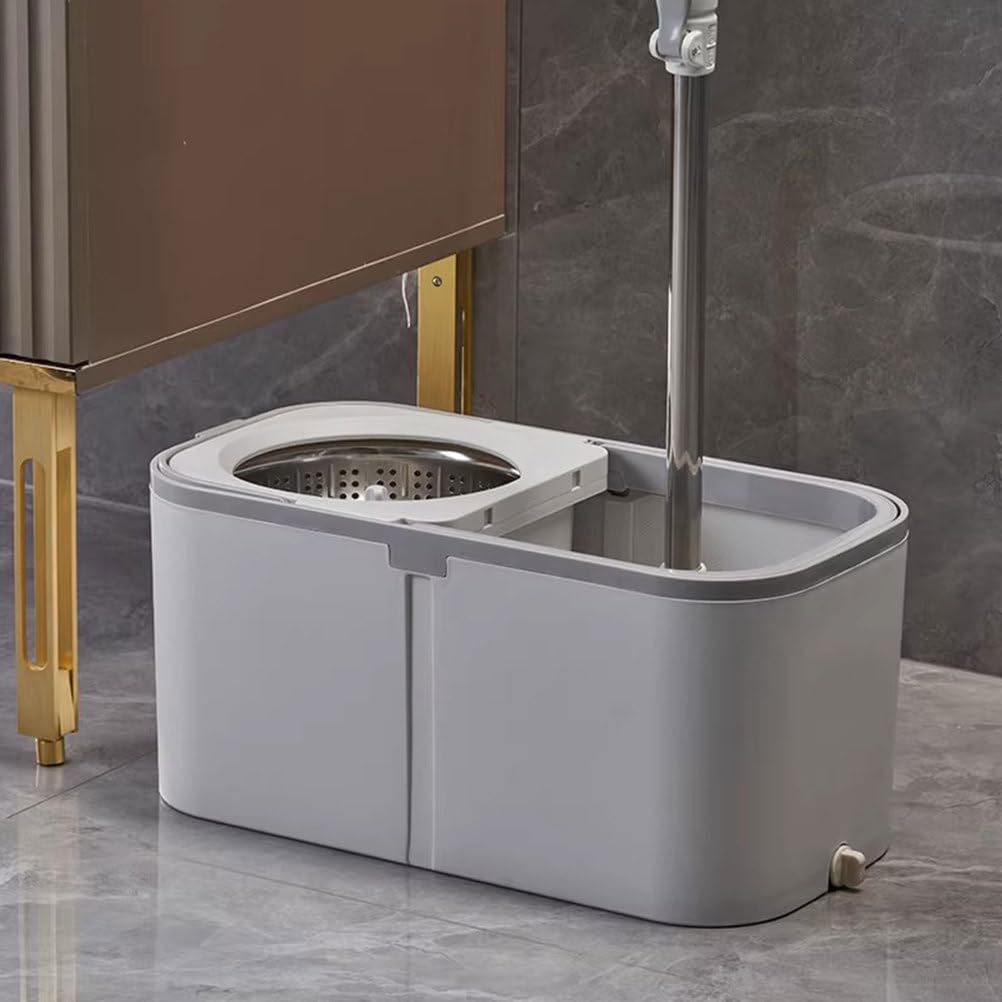 Juego de fregona giratoria y Cubo con escurridor para el hogar, Sistema de Cubo y fregona giratoria de 360° con Mango extendido de 50" y 1 Recambio de fregona de Microfibra