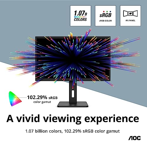 Image of AOC Q32P2CA 32 inch IPS Monitor, QHD 2560x1440, USB-C (Power Delivery 65 Watts) Docking, Height Adjustable Stand, Black