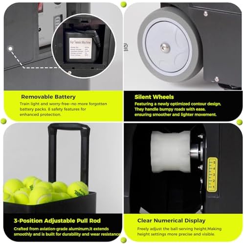 Professional Tennis Ball Machine with Remote, 60km/h Speed, 50 Ball Capacity, Ideal for Beginners & Intermediate Players, Perfect Tennis Training Device for Skill Improvement