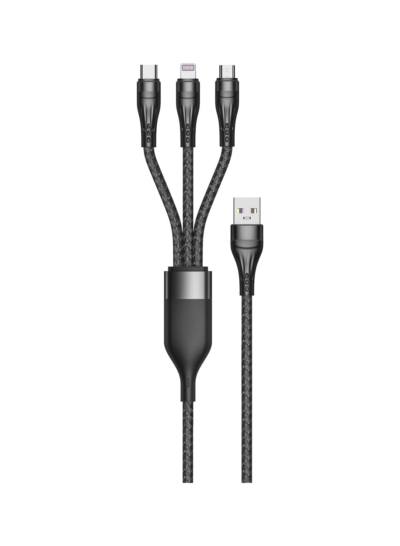 JBQ 3-in-1 Data Cable With Braided Nylon 5A Fast Charge and Sync Transfer Speed of 480Mbps, 120Cm, Black, CA-631