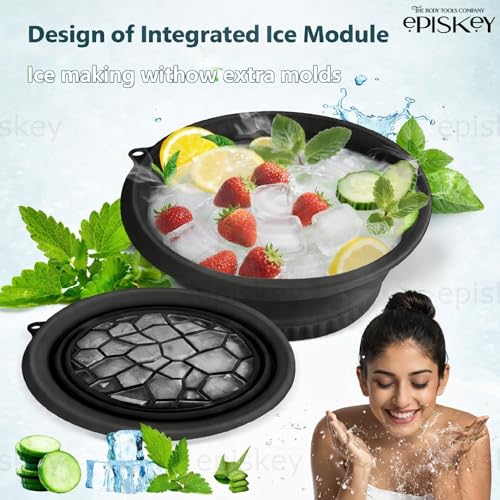 Image of Episkey Silicone Face Bowl for Ice with Built-In Icetray, Collapsible Face Tub for Ice Bath, Facial Ice Plunge Bowl, Ice Water Facials at Home