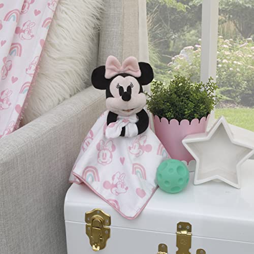 Image of Disney Minnie Mouse White, Pink, and Aqua Rainbow and Heart Lovey Security Blanket