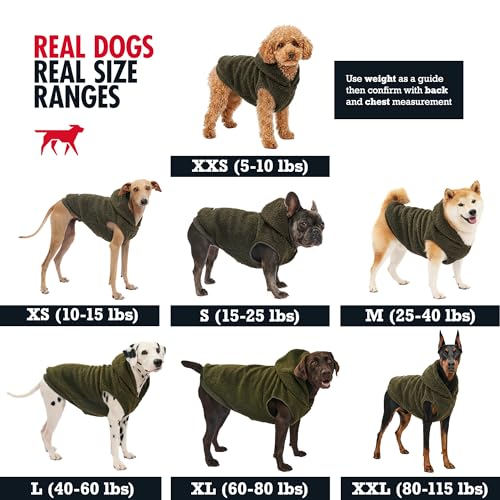 Tuff Pupper Fleece Dog Hoodie Sweater | Teddy Sherpa Outer & Soft Polar Fleece Lining | Adjustable Fit Winter Coat with Hood, Leash Hole, Ribbed Cuffs | for Small Medium Large XL XXL Dogs (Olive, XL) - Image 3