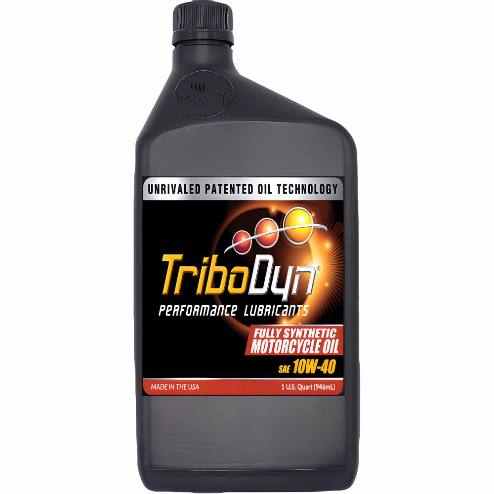 TriboDyn 10W-40 Full Synthetic Motorcycle Oil with Patented Ceramic Coating – JASO MA2 Wet Clutch Safe – Reduces Friction, Eliminates Dry Starts – Improves Horsepower & MPG (1 Quart, 10W-40)