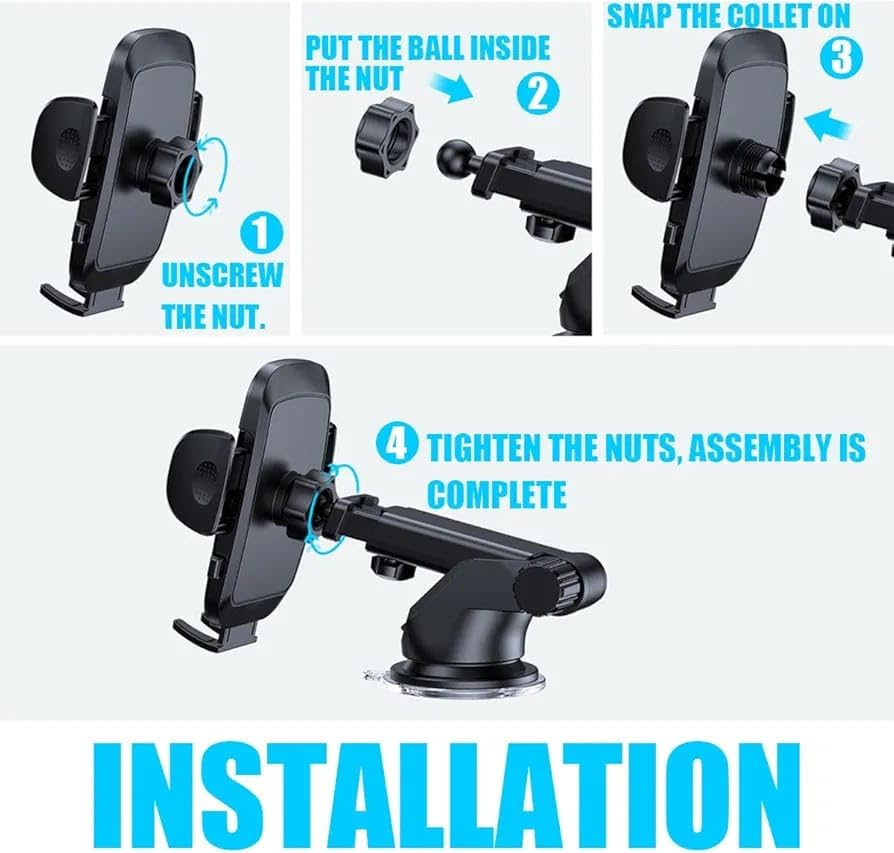 Image of URS Enterprises Car Phone Holder, 3 in 1 Auto Dashboard Windshield Air Vent Cell Phone Mount, Suction Cup & Clip, Hands-Free Car Interior Accessories, Universal for iPhone Android All Smartphone