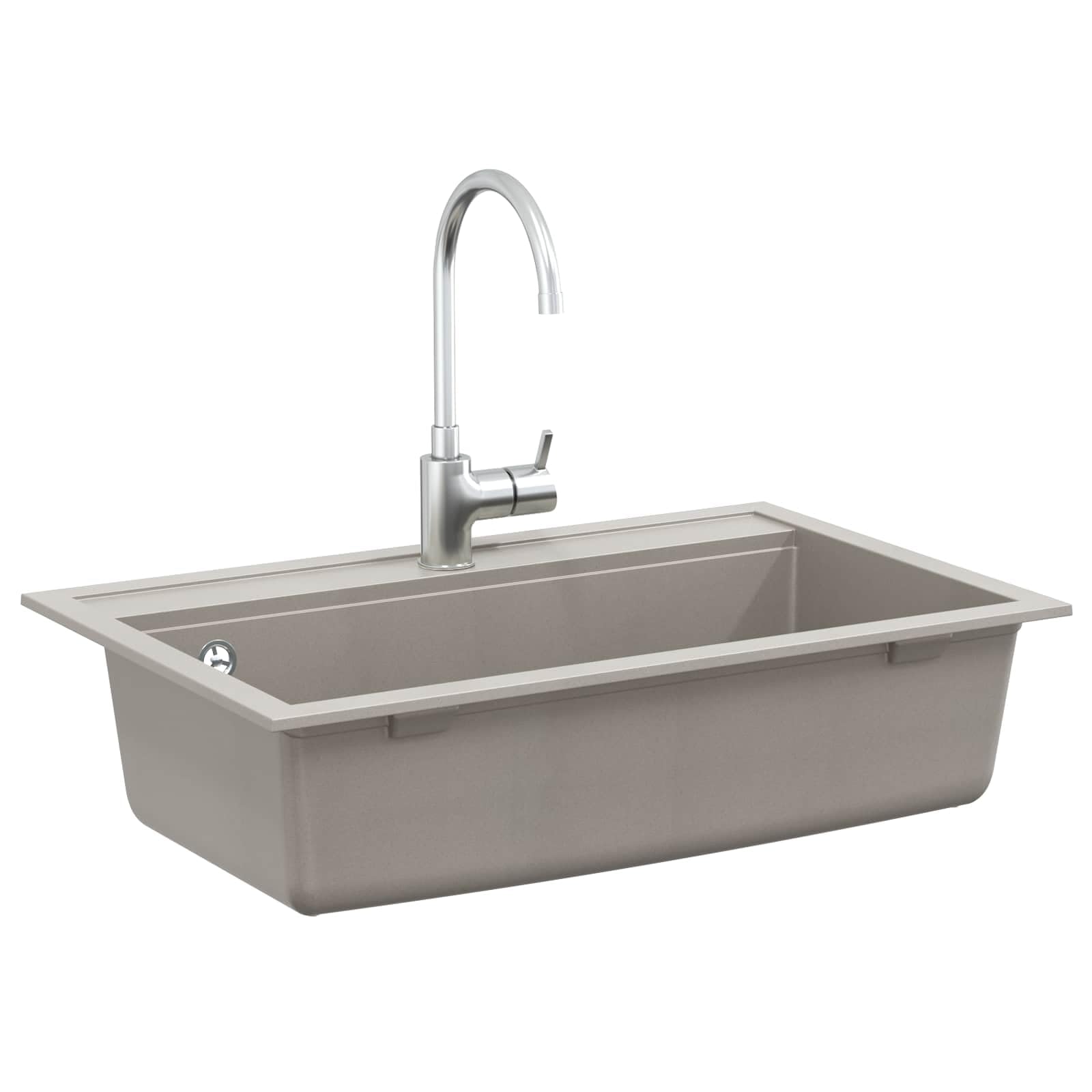 Lavabo gris granito 795 x 505 mm, fregadero de cocina montado sobre encimera con rejilla para cesta de residuos, fregadero resistente a los arañazos, lavabo individual para cocina moderna