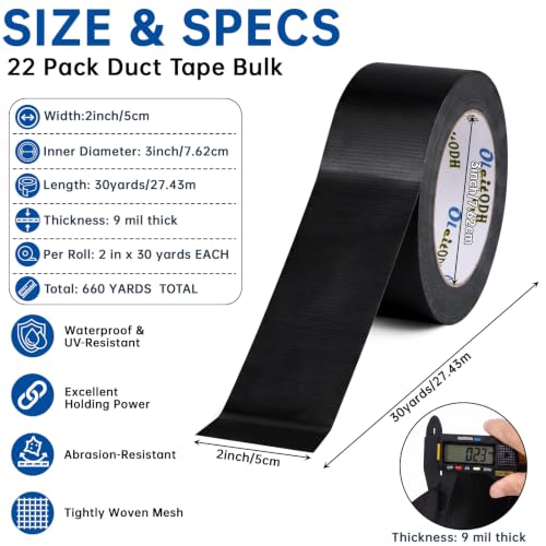 Image of Oleitodh Black Duct Tape Bulk, 2 Inches x 30 Yards, 22 Pack
