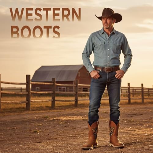 SUREWAY 10" Cowboy Boots - Men’s Square Toe Work Boot,Pull On Leather Western Boots,Durable Classic Slip Resistant Soft Toe Wellington Boots3