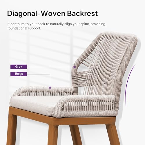 Image of PURPLE LEAF Counter Height Bar Stools Set of 4 Rattan Chair Boho Wicker Metal Counter Stools with Back and Footrest Patio Seating Modern Garden Pool Outdoor Barstools
