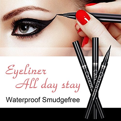 PrettyDiva Waterproof Liquid Eyeliner - Ultra Thin Long Last Quick Dry Fine Tip Eyeliner Pen - Cool Black