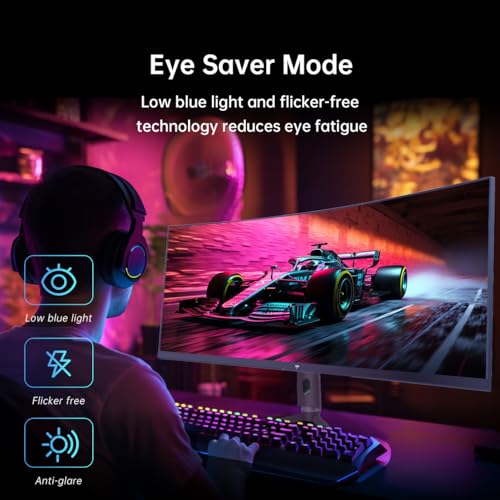 Image of KTC 34 Inch Ultrawide Monitor, 180Hz WQHD 3440X1440 Curved Gaming Monitor, 1500R PC Monitor, HDR, FreeSync & G-Sync, HDMI, DisplayPort, VESA, Tilt Swivel Height Pivot Adjustment, H34S18S