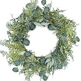 GAUDIUM 18 "Artificial Green Eucalyptus Leaf Wreath, Spring/Summer Front Door Wreath, Faux Eucalyptu