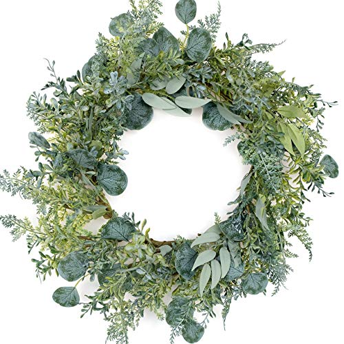 Gaudium 18 "Artificial Green Eucalyptus Leaf Wreath, Spring/Summer Front Door Wreath, Faux Eucalyptus Porch Farmhouse Patio Garden Decor #TOP29