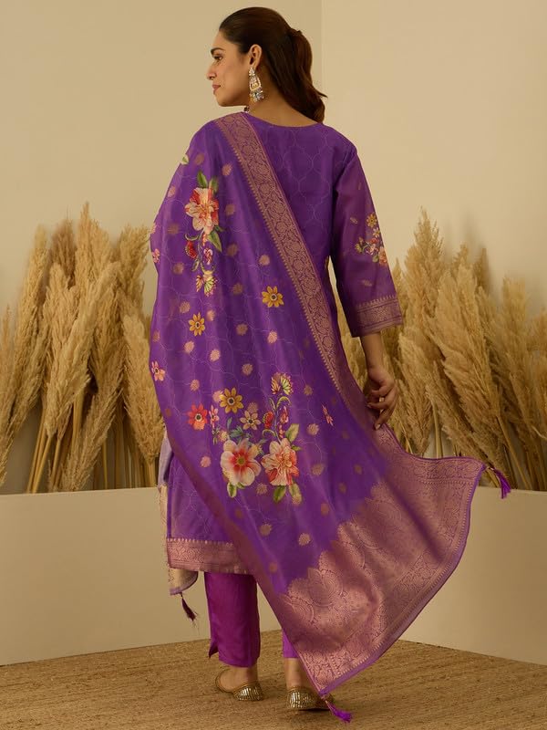 Image of VredeVogel Women's Embroidered Chanderi Silk Jacquard Straight Kurta Pant Set with Dupatta | Perfect for Festive & Casual Ethnic Wear Kurta Set