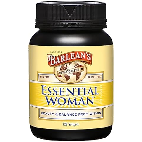Barlean's Essential Woman Capsules, Hormonal Balance Supplement for Women, Flaxseed, Evening Primrose Oil & Soy Isoflavones, Omega 3 6 9 and GLA for Healthy Hair and Skin, 120 Count Cover