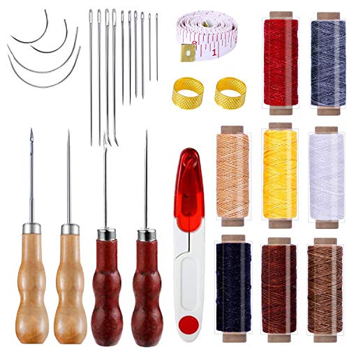 Juego de Herramientas de Costura de Cuero, Ouinne Hilo Artesanal de Cuero Costura Encerado Carrete Tijeras Cinta Aguja Zapatos de Cuero Abrigo de Piel Sofá de Cuero