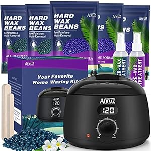 ANRUZ Waxing Set- Digital Wachswärmer Wachs Haarentfernung mit 500g Wachsperlen, ein Vor und Nachbehandlungslosion und 20 Wachsstäbchen- Wachsmaschine Enthaarung Set für Ganzkörper Waxing zu Hause
