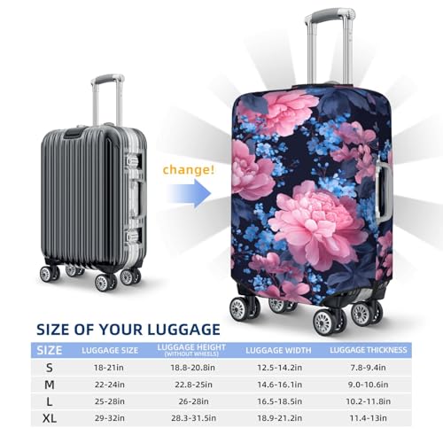 Vintage Floral Peonies And Bluebells Elastic Travel Luggage Covers Dustproof Scratch-Resistant Suitcase Protector Fit 22-24 Inch4