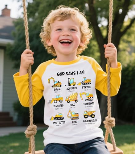 Image of Boy Construction Raglan Long Sleeve Bible Verse Print T-Shirt 4-5T