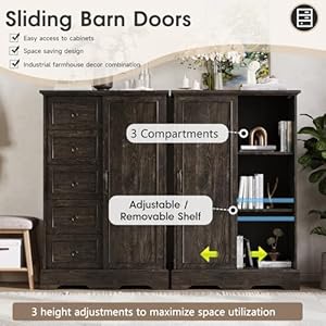 Vabches farmhouse dresser storage cabinet chest of drawer for bedroom 5 drawer dresser with sliding barn door 48 tall wood rustic dresser for bedroom living room entryway hallway dark oak  urban country home decor