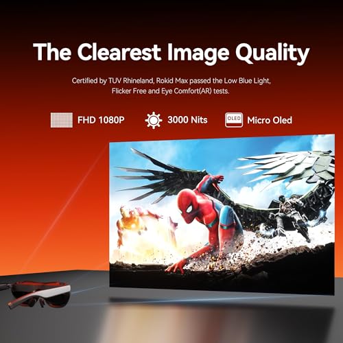 Image of Rokid Max2 black AR Glasses, 215 inch Micro-OLED Display, 50 FOV, 600 Nits Brightness, compatible with smart phones, Windows laptops, Ipad since 2020