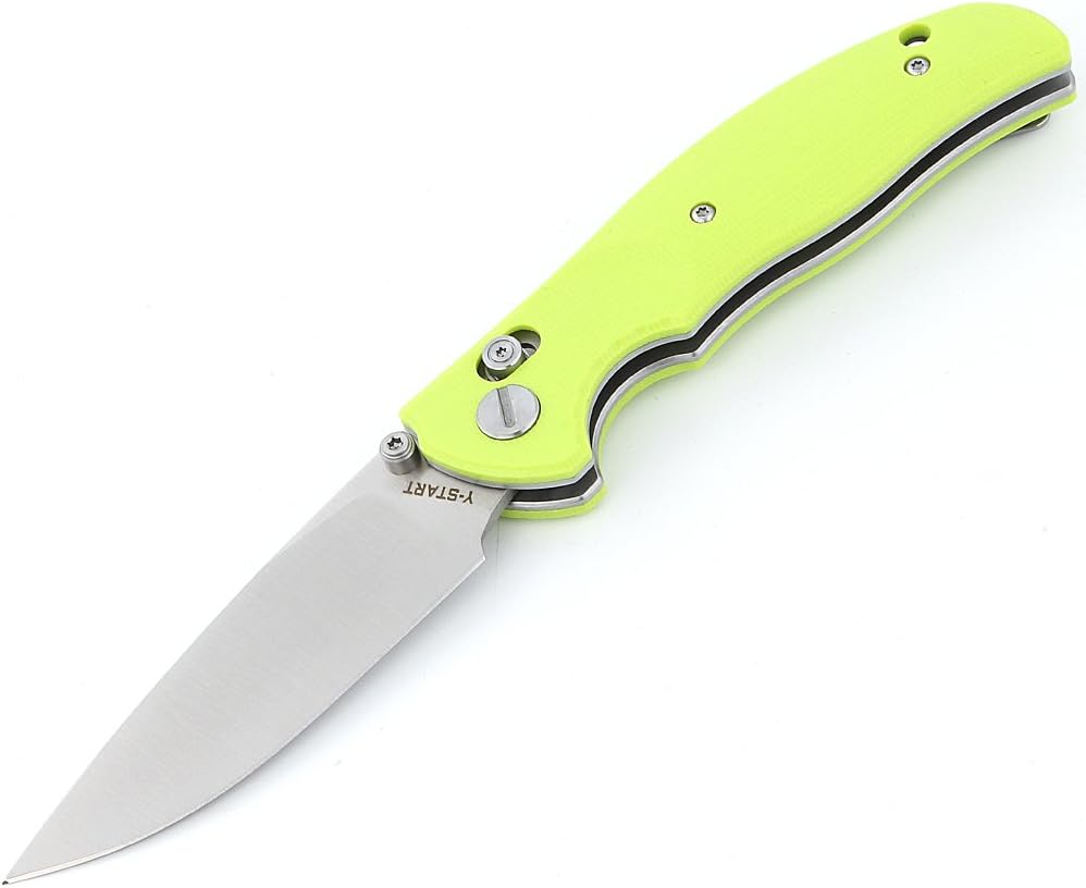 JIN02 Folding Knife Survival Comping Tool D2 Blade Tan G10 Handle Axis Lock (Green)