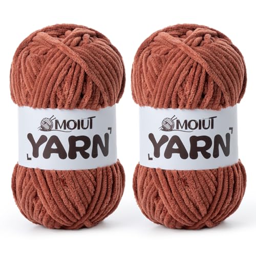 Image of 2 Pack Fluffy Chenille Yarn for Crocheting, Chunky Velvet Yarns for Crochet Amigurumi, Baby Yarn for Crocheting Soft Blanket, 174.9yds /7 oz Bulky Yarns for Crafts /Hats /Shoes /Socks (2 Rust)
