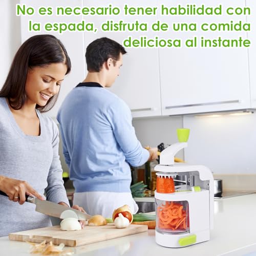 Miniatura 6 de Gaethra Espiralizador De Verduras, 4 En 1 Para Espaguetis Calabacin Maquina Con Recipiente De Recolección, Sin Bpa, Cortador De Verduras Para Zanahorias, Pepinos, Calabazas, Calabacines, Cebollas