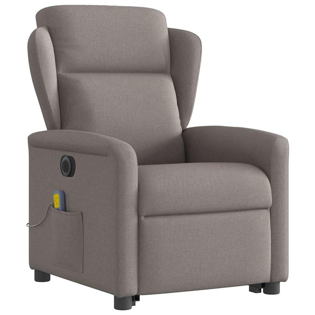 Sillón elevador eléctrico reclinable de tela gris con 6 puntos de vibración, función de elevación e inclinación de 135°, estructura estable y bolsillo lateral