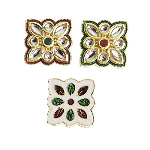 Image of Satra Tarders Meenakari Kundan Beads for DIY Jewellery Making Rakhi Making | Size : 25mm | Qty : 4pcs | Red