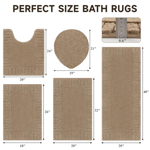 Pauwer Bathroom Rugs Set 5 Piece, Microfiber Bath Mat Set, Khaki - image 2