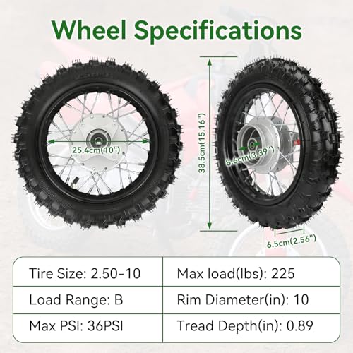 Image of 2.50-10 Dirt Bike Rear Wheel Drum Brake Assembly Compatible with CRF50 XR50 TTR50 SSR Taotao Apollo, 2.5-10 2.50x10 Tire & Rim for 50cc 70cc 90cc 110cc Pit Bike Off Road Motorcycle Parts