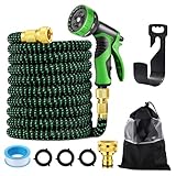 Flexibler Gartenschlauch, Erweiterbarer Gartenschlauch mit 10-Funktions-Düse, Strapazierfähiger 3 Lagiger Latex Wasserschlauch 3/4 Zoll und 1/2 Zoll Metallanschlüsse, Für Garten, Terrasse, Auto