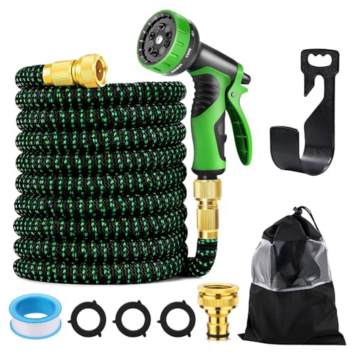 Flexibler Gartenschlauch 15m: Erweiterbarer Gartenschlauch mit 10-Funktions-Düse - Strapazierfähiger 3 Lagiger Latex Wasserschlauch 3/4 Zoll und 1/2 Zoll Metallanschlüsse - Für Garten, Terrasse, Auto