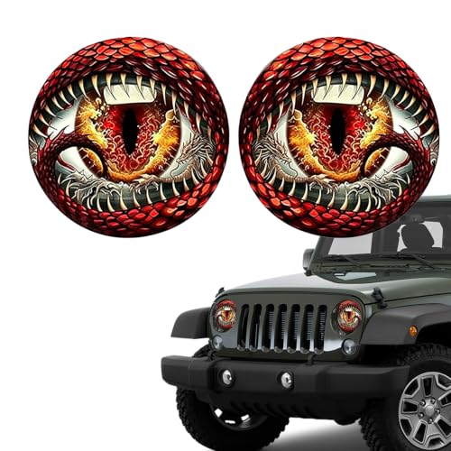 Image of 2PCS Beast Eyes Headlight Decals, 3D Stereo Eyes Headlight Decal Stickers, Car Body Window Bumper Decoration Stickers, Car Accessories Round Headlight Decal for Jeep Wrangler (Red /Animal Eyes)